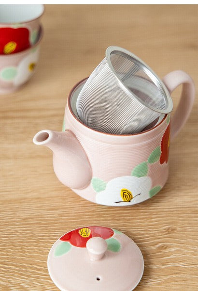 Arita & Hasami-yaki Hand-Painted Camellia Teapot Set – Blue & Pink