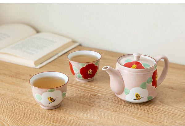 Arita & Hasami-yaki Hand-Painted Camellia Teapot Set – Blue & Pink