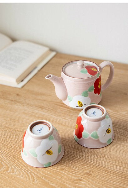 Arita & Hasami-yaki Hand-Painted Camellia Teapot Set – Blue & Pink