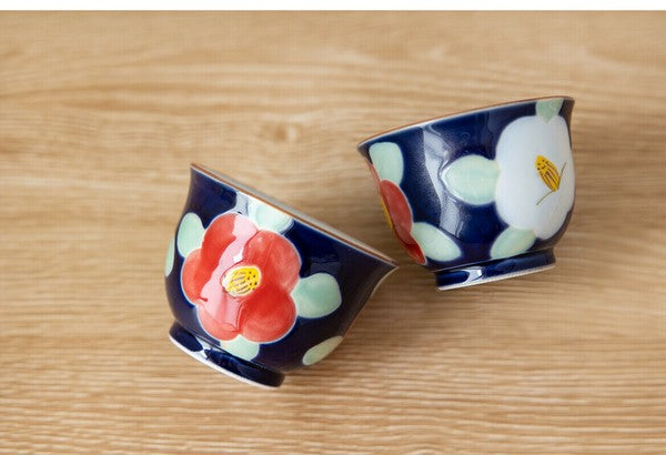 Arita & Hasami-yaki Hand-Painted Camellia Teapot Set – Blue & Pink