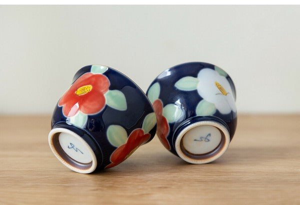 Arita & Hasami-yaki Hand-Painted Camellia Teapot Set – Blue & Pink