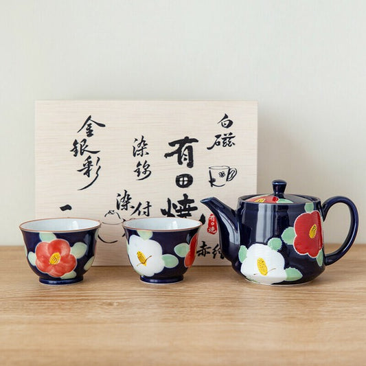有田燒 × 波佐見燒 手繪椿花茶壺套裝（藍／粉）