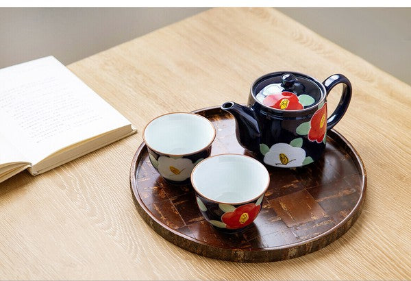 Arita & Hasami-yaki Hand-Painted Camellia Teapot Set – Blue & Pink