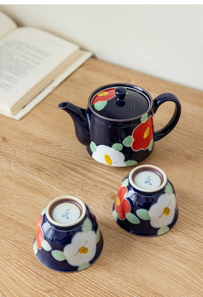 Arita & Hasami-yaki Hand-Painted Camellia Teapot Set – Blue & Pink