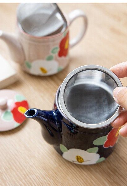 Arita & Hasami-yaki Hand-Painted Camellia Teapot Set – Blue & Pink