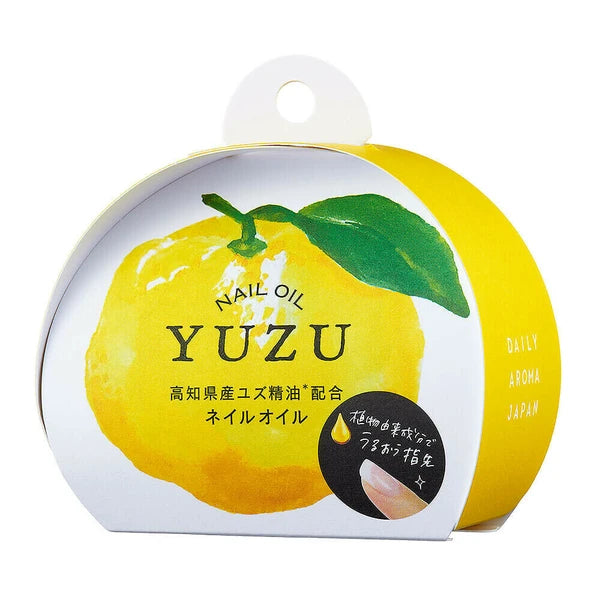 Yuzu nail oil packaging with a citrus illustration on a white background