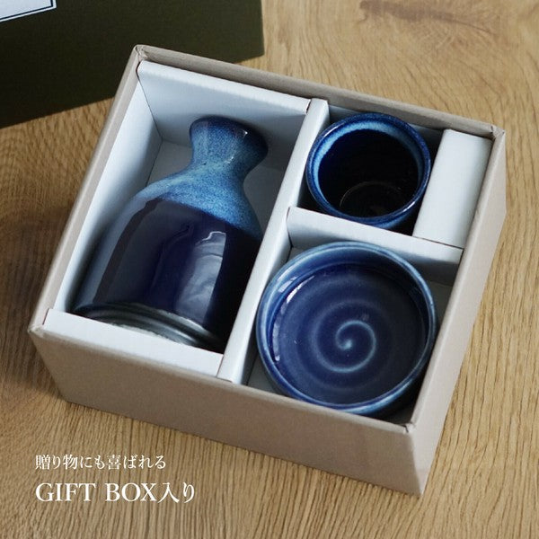 Artisan Mino Ware Sake & Snack Set – Ink-Wash Design (2 Patterns)