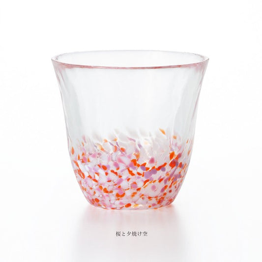 Tsugaru Vidro Sakura Sakura free cup with cherry blossom pink and warm sunset-inspired glass colors