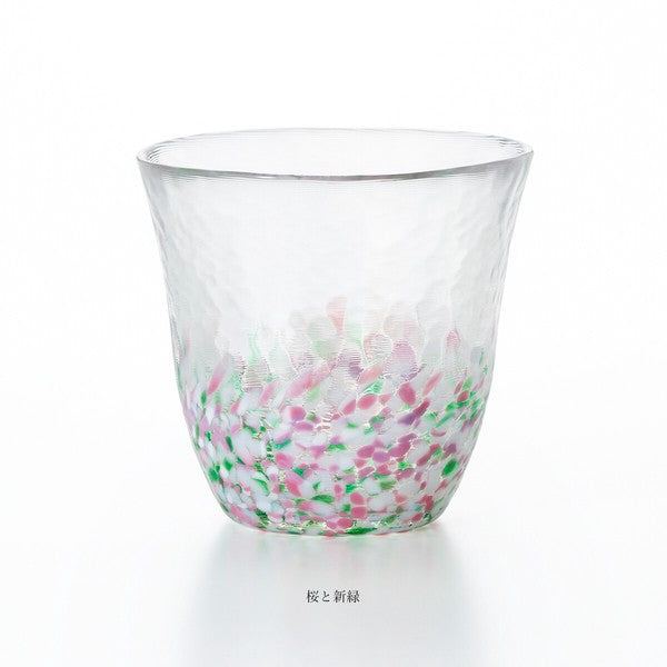 Tsugaru Vidro Sakura Sakura free cup with pink cherry blossom and fresh green glass tones