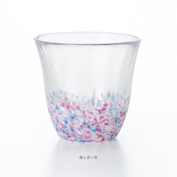 Tsugaru Vidro Sakura Sakura free cup with cherry blossom pink and clear blue sky tones