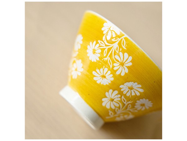 Close-up detail of Japanese Hinagiku daisy rice bowl
