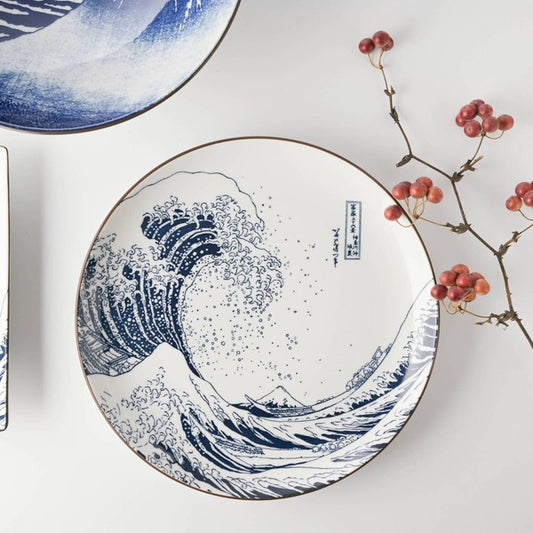 The Great Wave off Kanagawa Large Plate - White