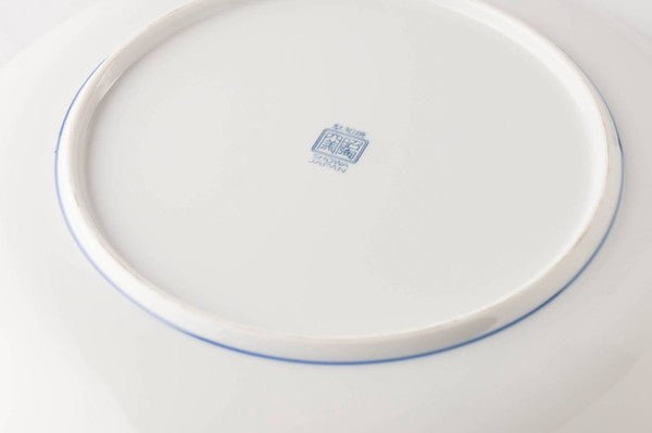 Bottom view of Hokusai blue Mino Ware large plate, 25.2 cm, showing the base and ceramic finish