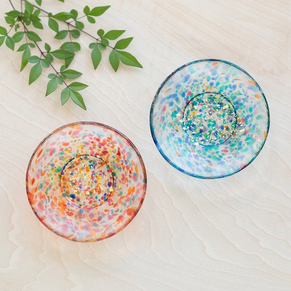 Tsugaru Vidro fireworks mini glass plates set of 2 with gold leaf colorful Japanese glassware