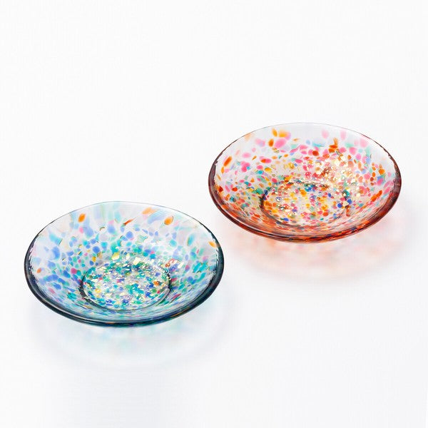handcrafted Japanese mini glass plates hanabi design with gold leaf detail Tsugaru Vidro