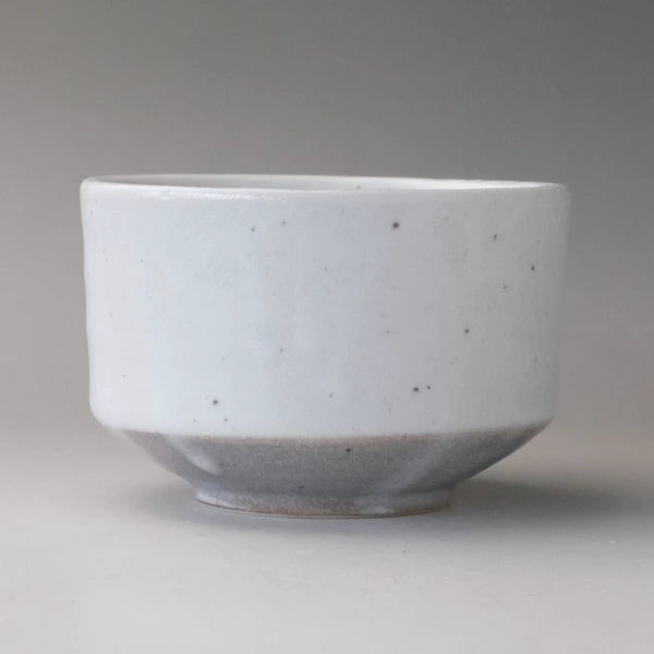 Side view of sakura matcha bowl showing solid white ceramic 