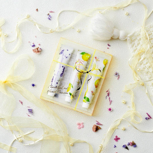 Gift set of Japanese hand creams in lavender, yuzu, and lemon scents