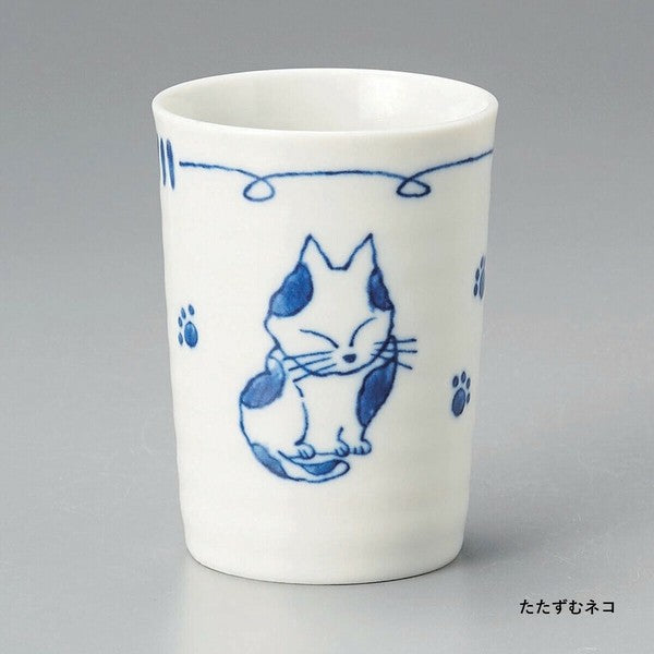 Standing Cat Mino ware teacup with sitting cat illustration