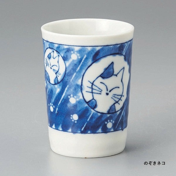 Peeking Cat Mino ware teacup with curious cat illustration