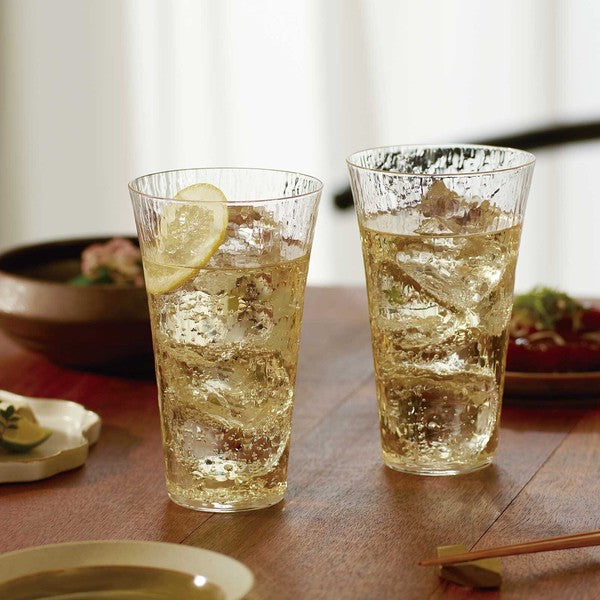Two elegant Japanese highball glasses with delicate thin-walled design