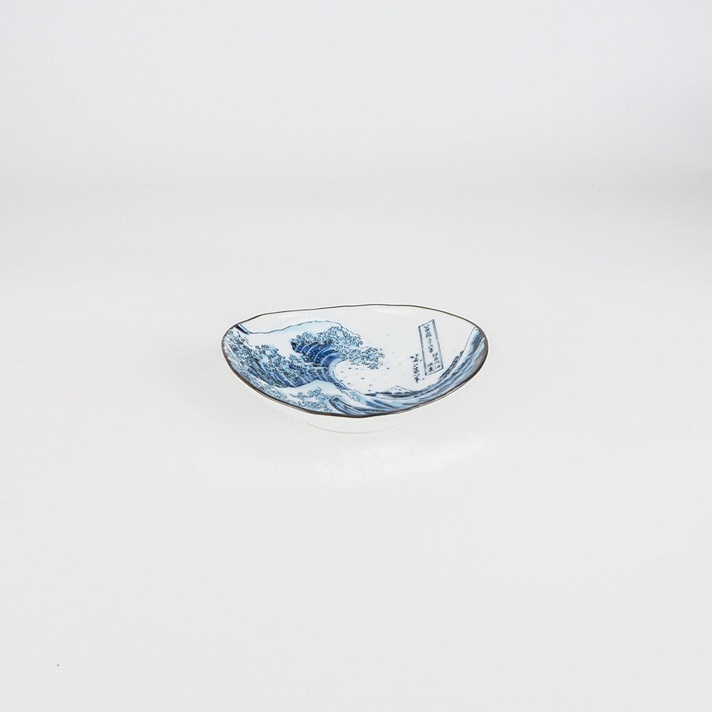 Hokusai Great Wave off Kanagawa white Mino ware small bowl
