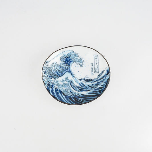 Japanese Mino ware small bowl featuring Hokusai's Great Wave off Kanagawa