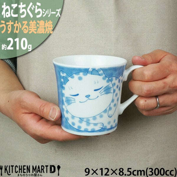 Sleepy Buchi cat design on handmade Japanese ceramic mug
