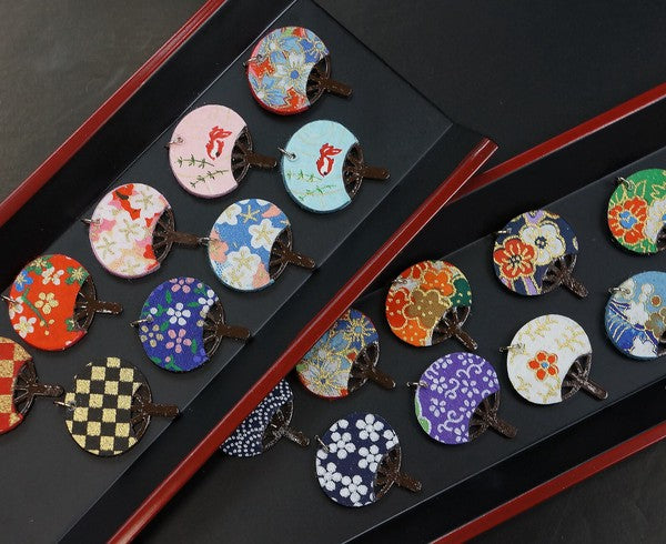 Yuzen Washi Handmade Uchiwa Earrings