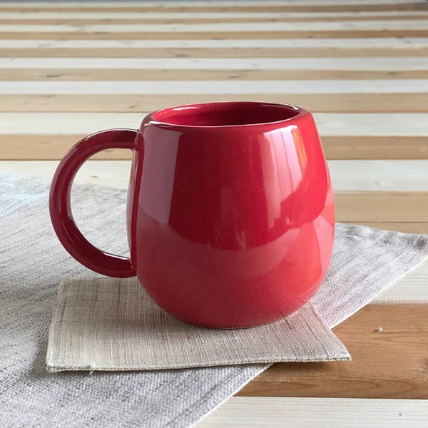 Lucky Daruma Mug red Japanese Mino ware ceramic mug back view