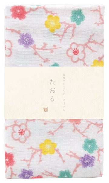 Senshu gauze towel in retail packaging with Japanese branding and floral print