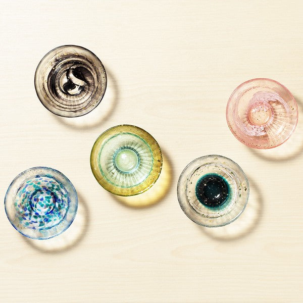 Tsugaru Vidro seasonal flat glass sake cup with gold rim