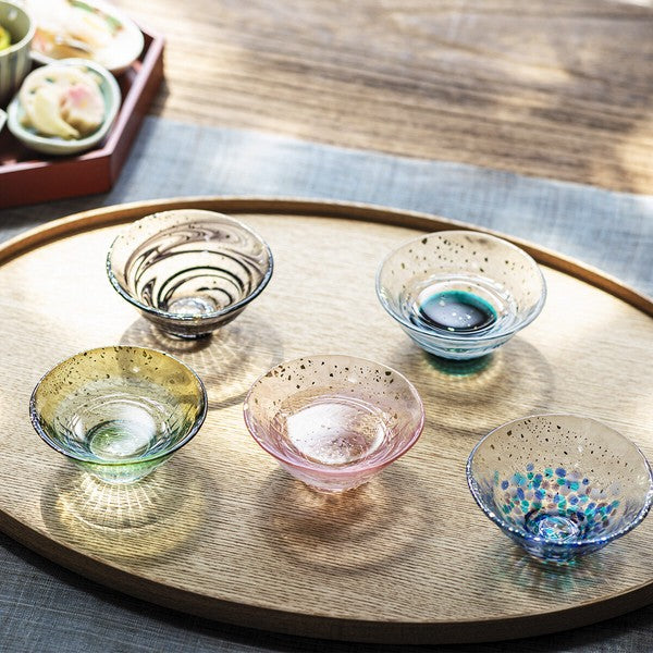 Tsugaru Vidro seasonal flat glass sake cup with gold rim