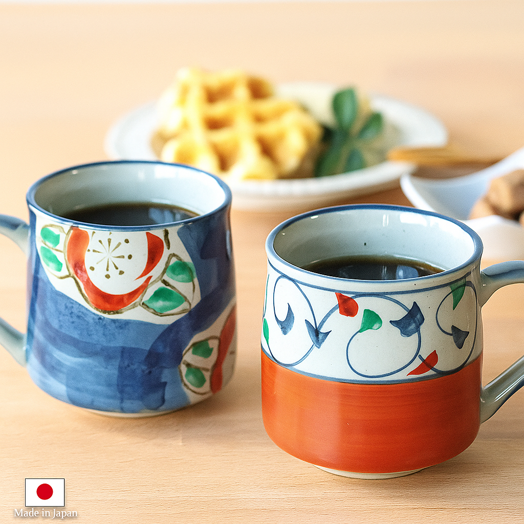 Hand-Painted Mino Ware Mug Set – Modern Japanese Patterns