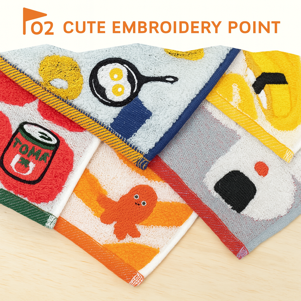 Playful GuuGuu series character pattern on towel handkerchief, combining charm with everyday functionality