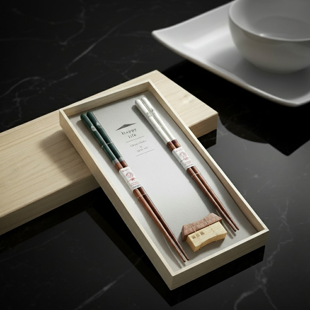 Happy Life Chopsticks with Rests Gift Set