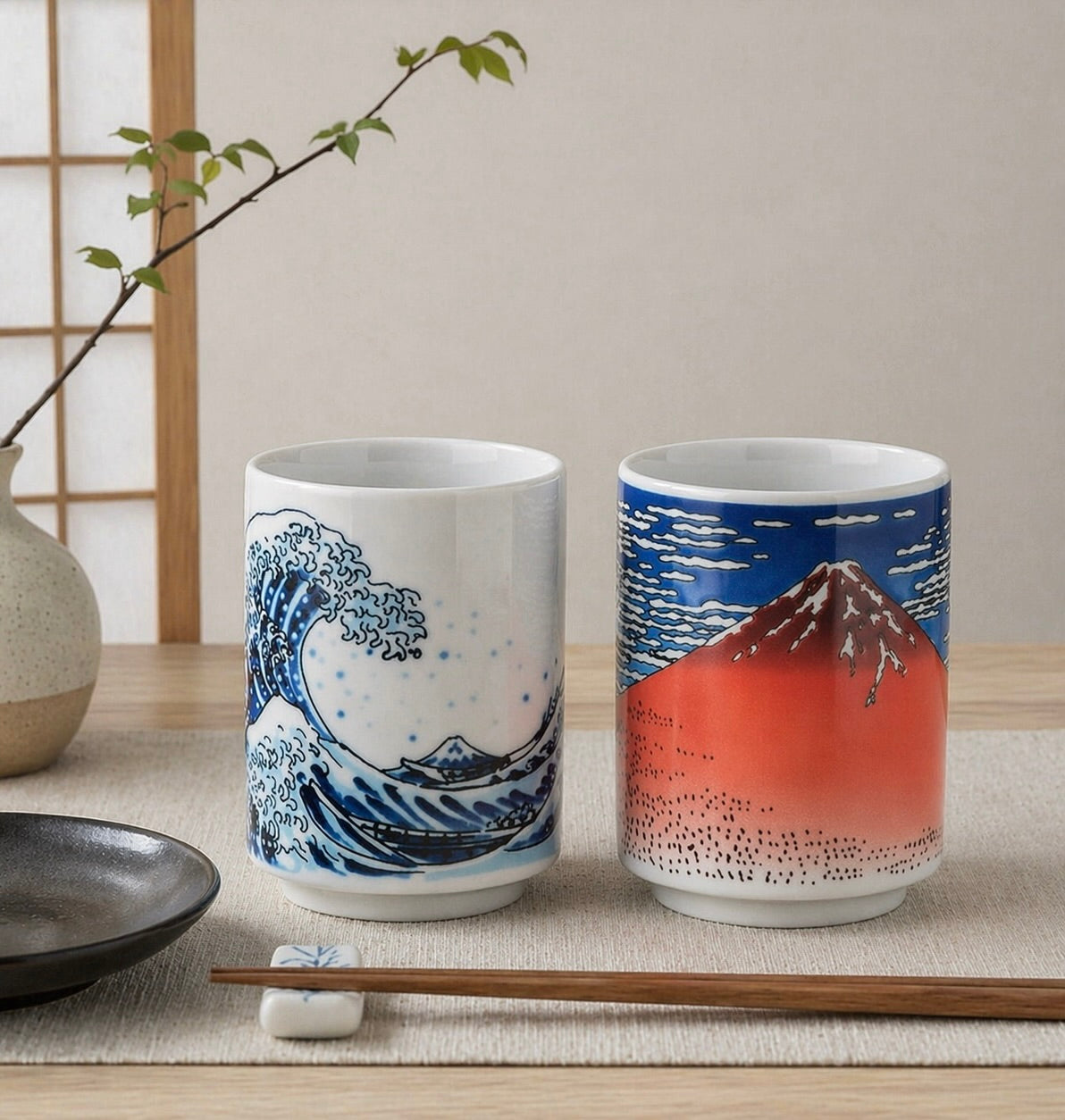 Hokusai Teacup – Great Wave & Red Fuji