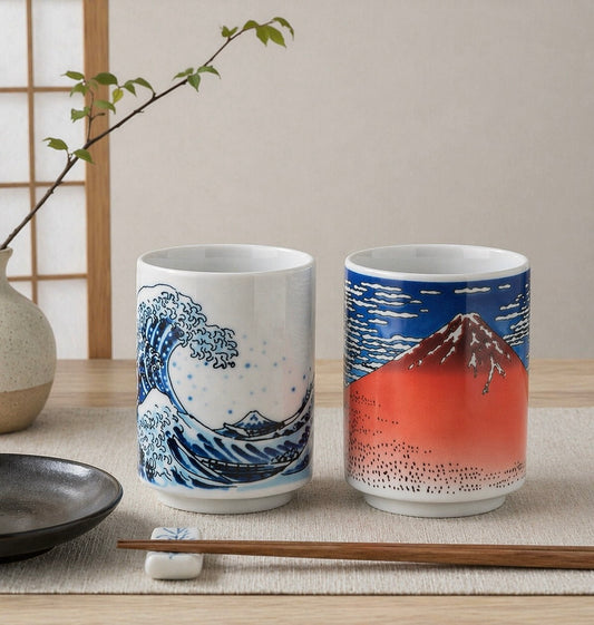 Hokusai Teacup – Great Wave & Red Fuji