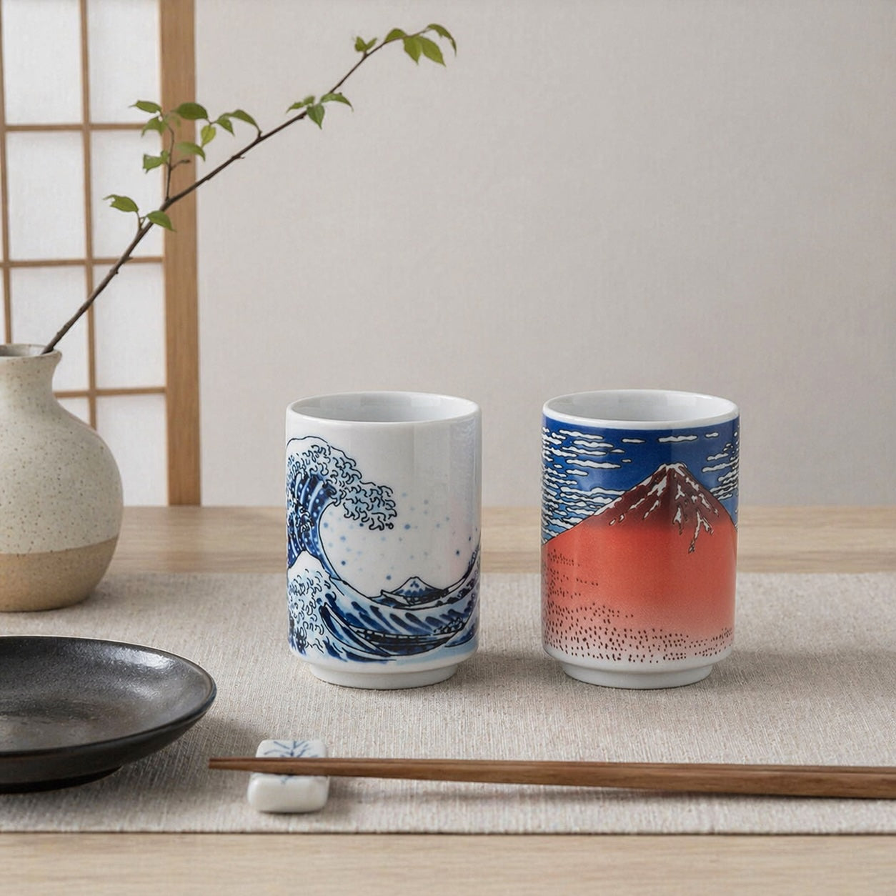 Hokusai Teacup – Great Wave & Red Fuji