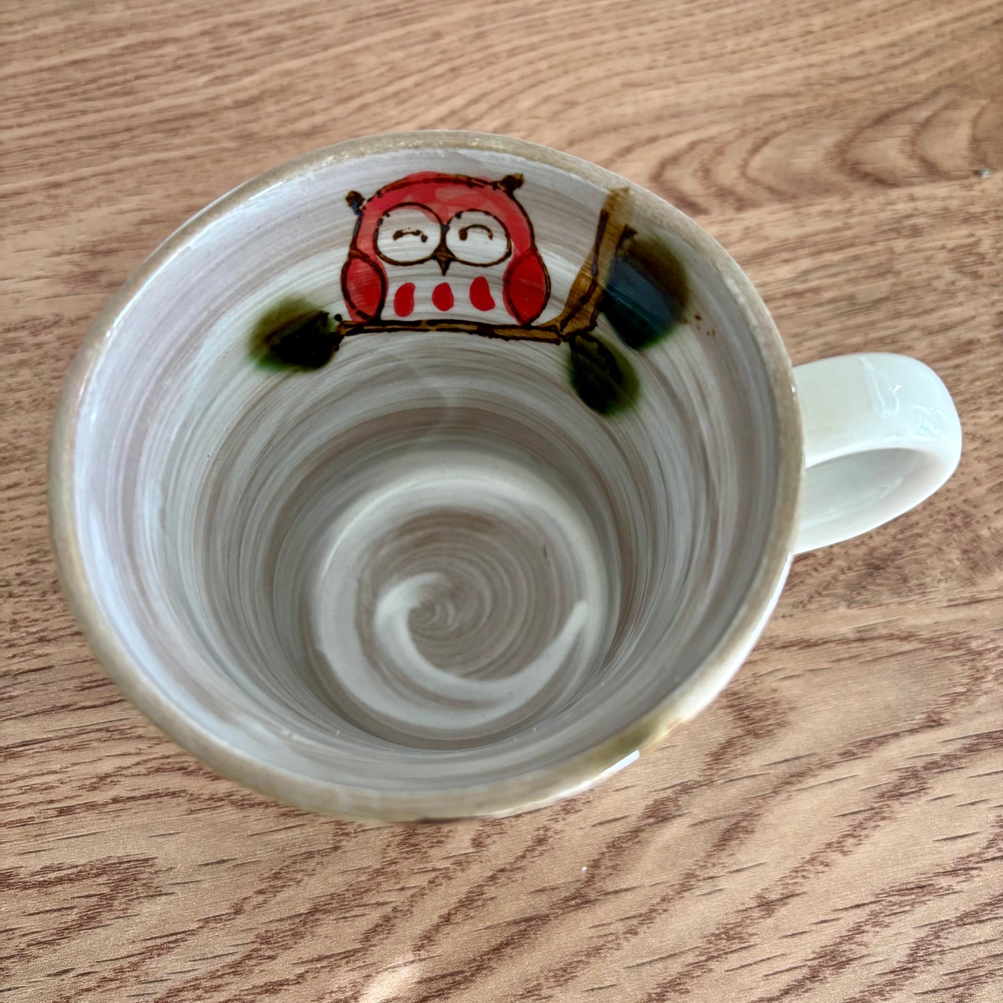 Handpainted Mino Ware Owl Mug Pair