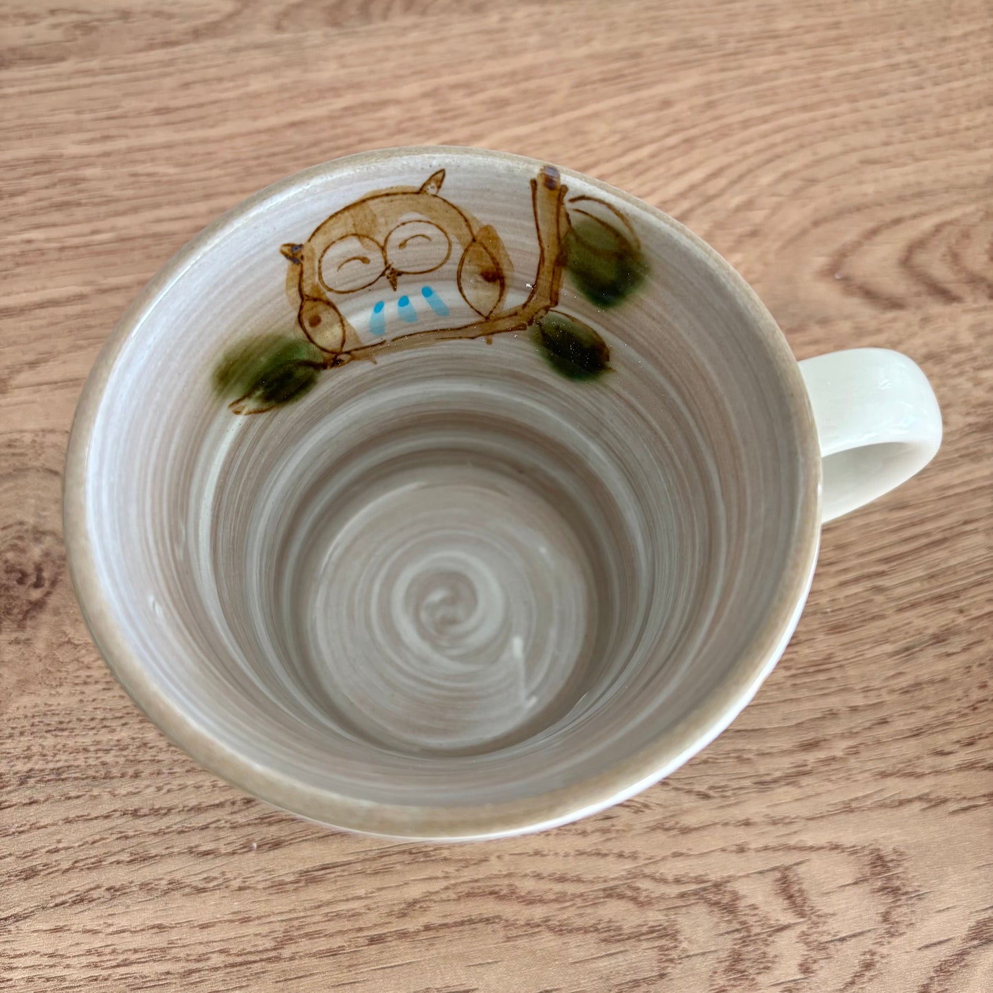 Handpainted Mino Ware Owl Mug Pair