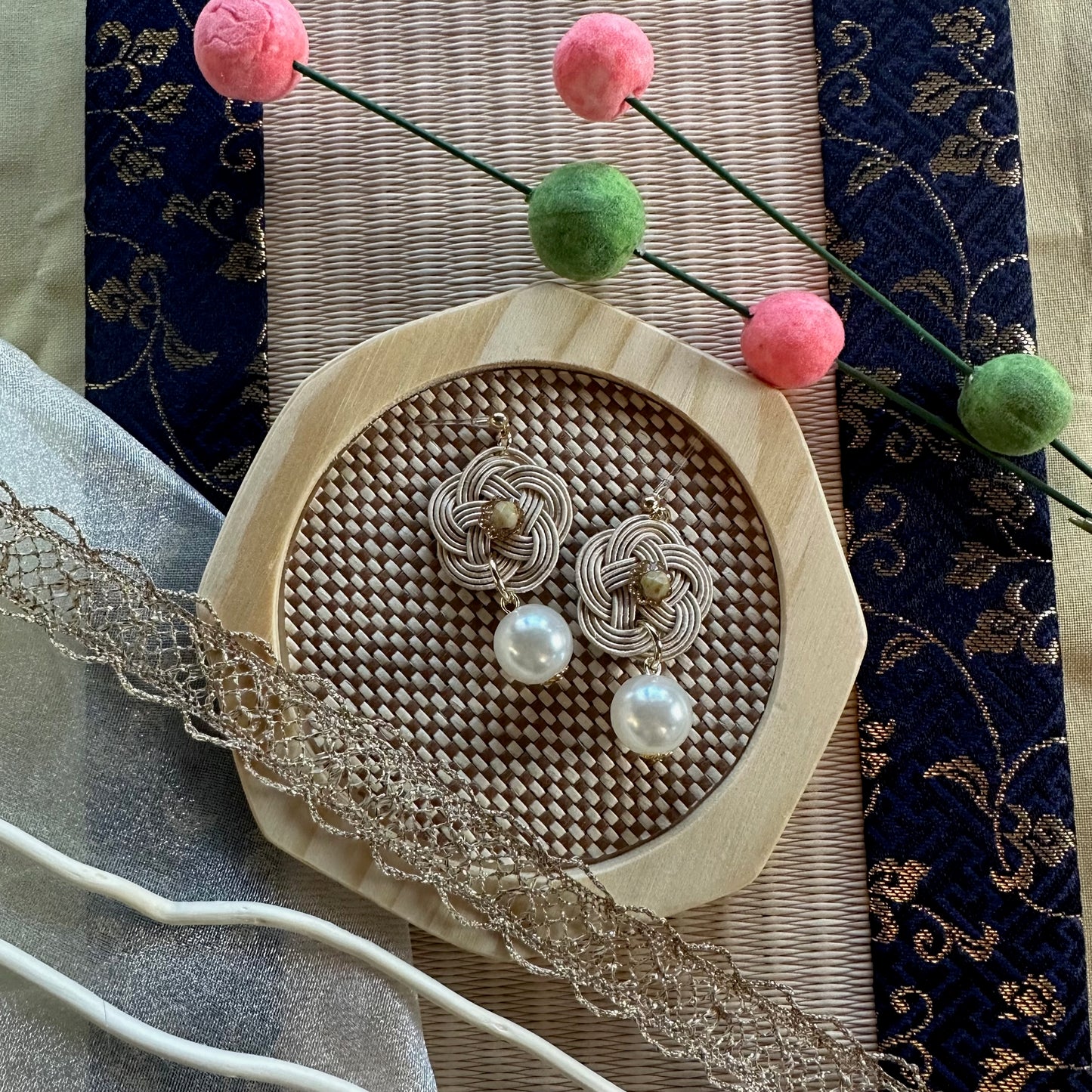 Handcrafted Mizuhiki Pearl Bloom Earrings