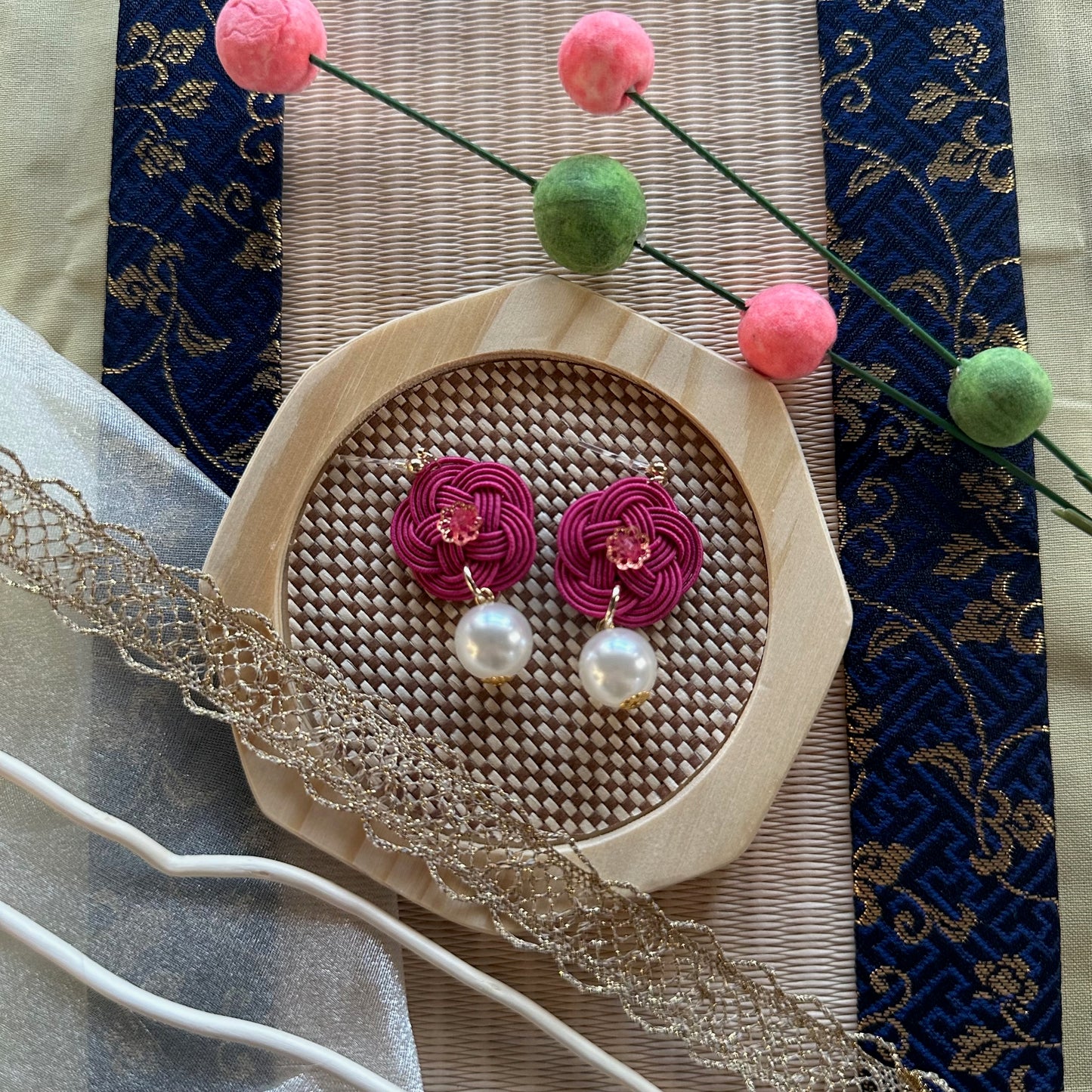 Handcrafted Mizuhiki Pearl Bloom Earrings