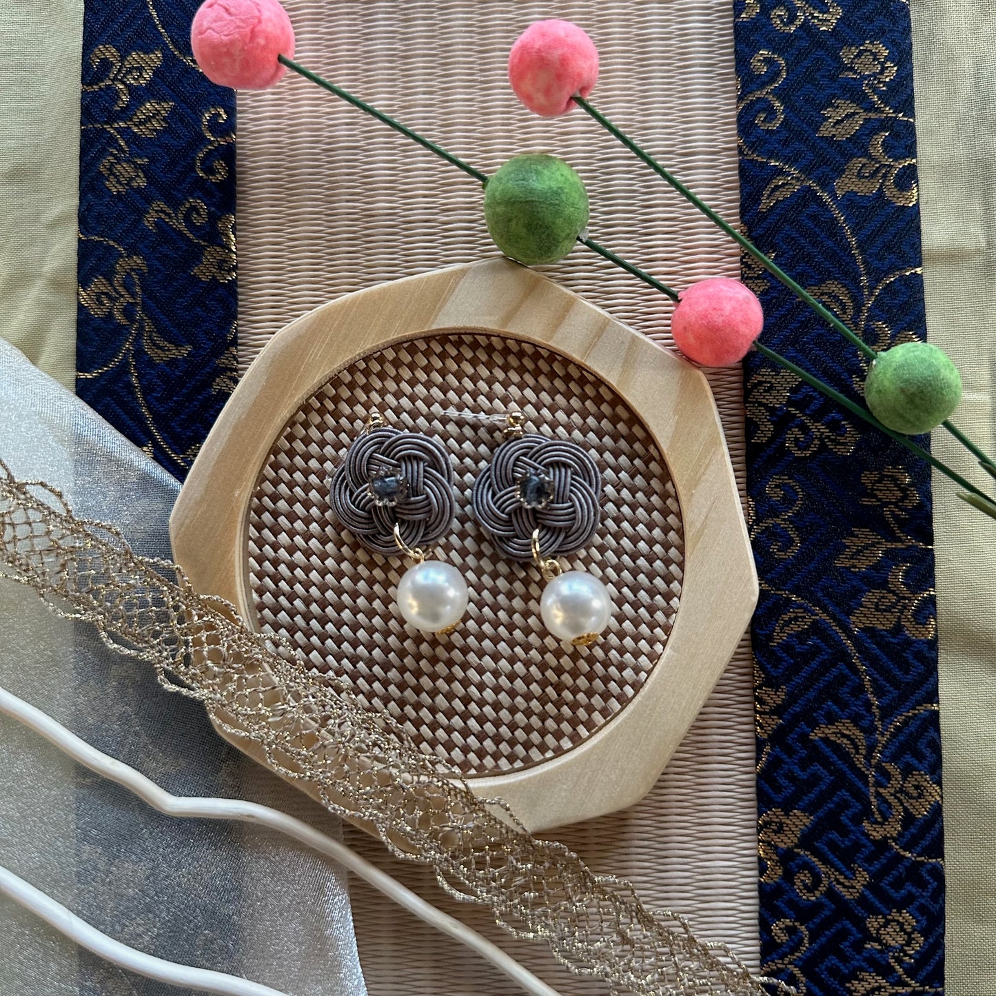 Handcrafted Mizuhiki Pearl Bloom Earrings