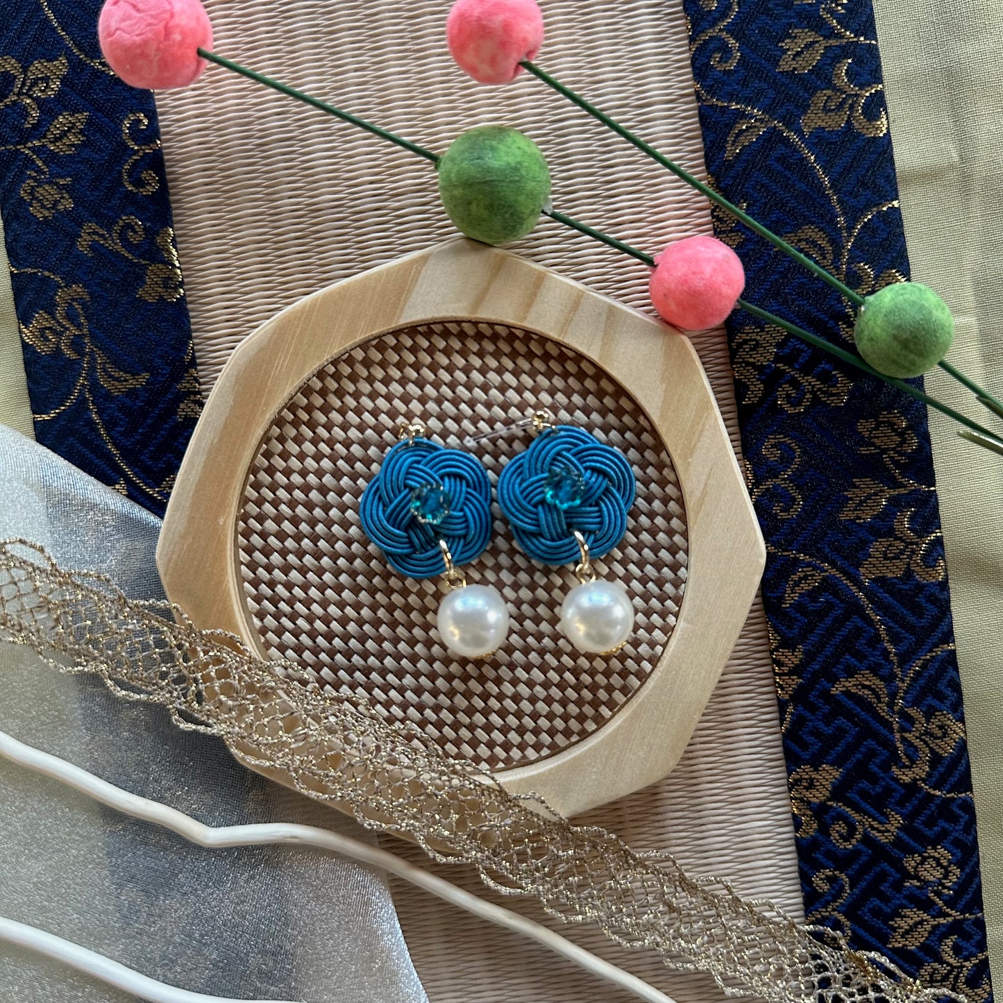 Handcrafted Mizuhiki Pearl Bloom Earrings