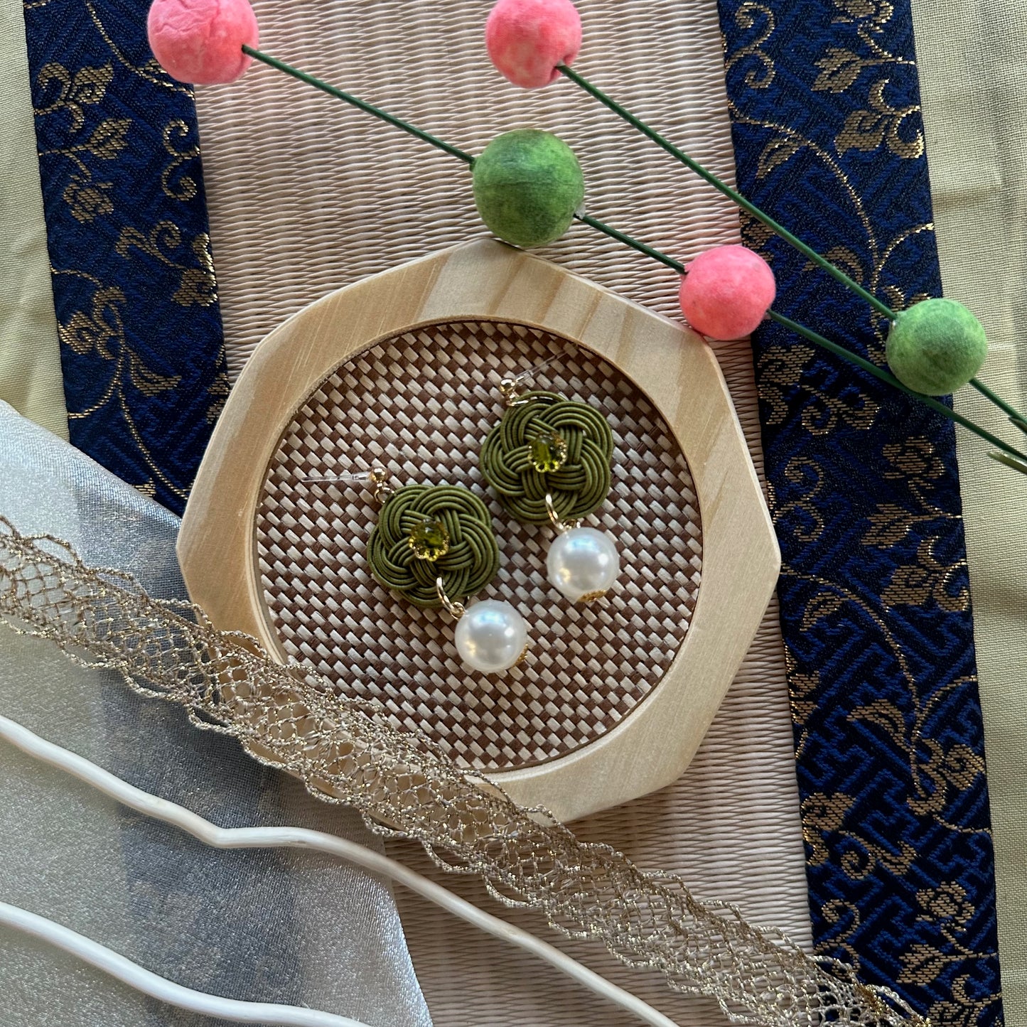 Handcrafted Mizuhiki Pearl Bloom Earrings