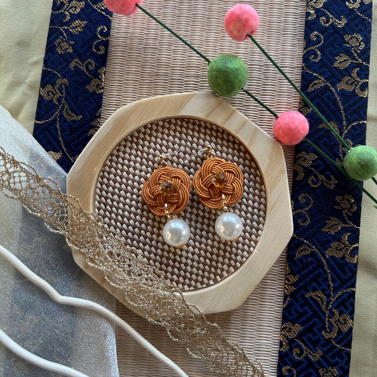 Handcrafted Mizuhiki Pearl Bloom Earrings
