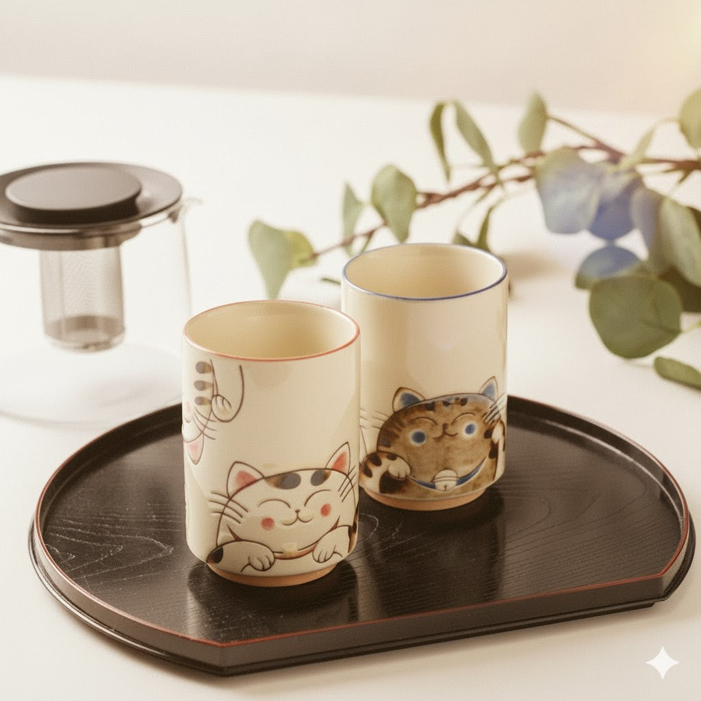 Crystal Cat Lucky Teacup Pair